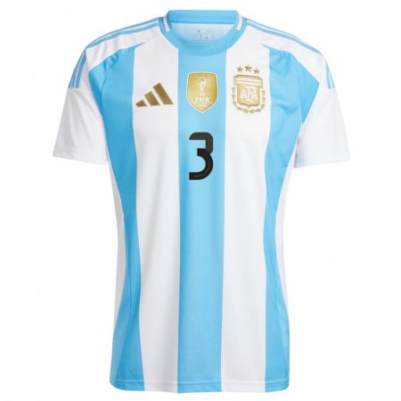 Kandiny Homme Maillot Argentine Julian Aude #3 Blanc Bleu Tenues Domicile 24-26 T-Shirt