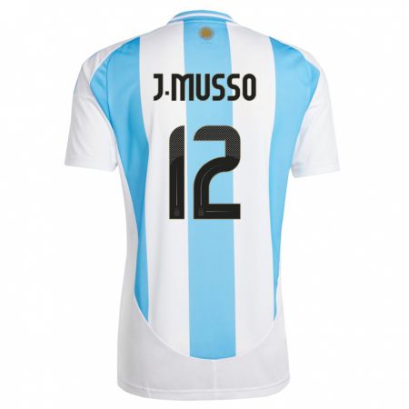 Kandiny Homme Maillot Argentine Juan Musso #12 Blanc Bleu Tenues Domicile 24-26 T-Shirt