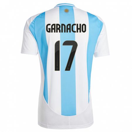 Kandiny Homme Maillot Argentine Alejandro Garnacho #17 Blanc Bleu Tenues Domicile 24-26 T-Shirt