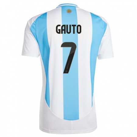 Kandiny Homme Maillot Argentine Juan Gauto #7 Blanc Bleu Tenues Domicile 24-26 T-Shirt