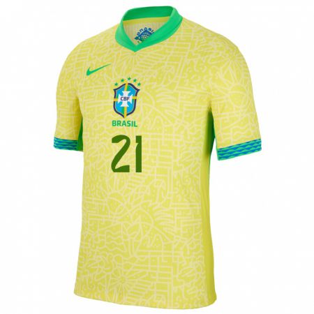 Kandiny Homme Maillot Brésil Lauren Costa #21 Jaune Tenues Domicile 24-26 T-Shirt