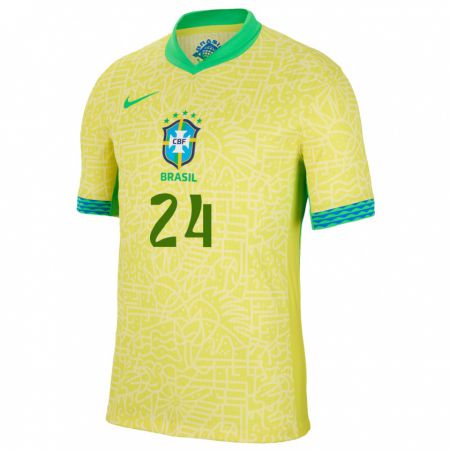 Kandiny Homme Maillot Brésil Roberto Firmino #24 Jaune Tenues Domicile 24-26 T-Shirt