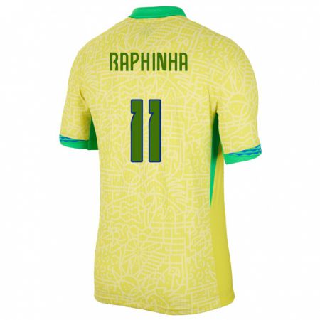 Kandiny Homme Maillot Brésil Raphinha #11 Jaune Tenues Domicile 24-26 T-Shirt