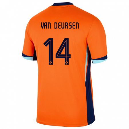 Kandiny Homme Maillot Pays-Bas Eva Van Deursen #14 Orange Tenues Domicile 24-26 T-Shirt