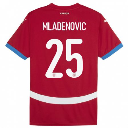 Kandiny Homme Maillot Serbie Filip Mladenovic #25 Rouge Tenues Domicile 24-26 T-Shirt