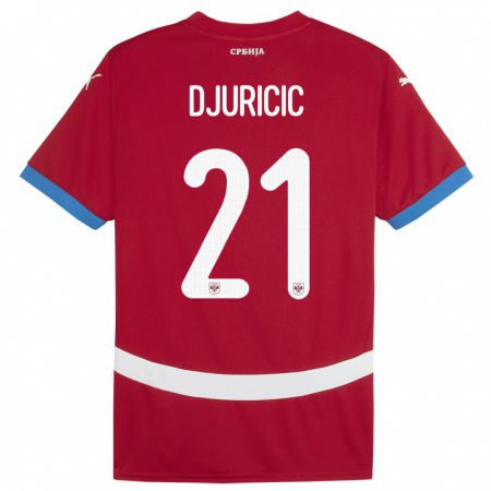 Kandiny Homme Maillot Serbie Filip Djuricic #21 Rouge Tenues Domicile 24-26 T-Shirt