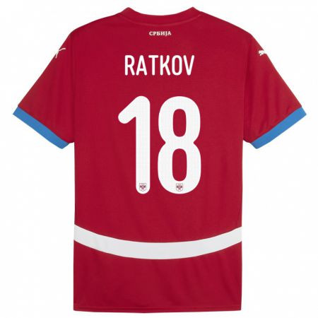 Kandiny Homme Maillot Serbie Petar Ratkov #18 Rouge Tenues Domicile 24-26 T-Shirt