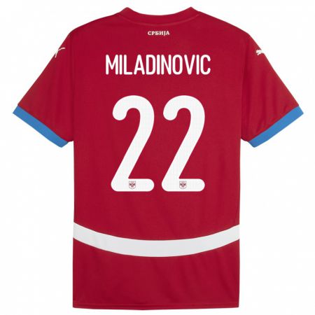 Kandiny Homme Maillot Serbie Igor Miladinovic #22 Rouge Tenues Domicile 24-26 T-Shirt