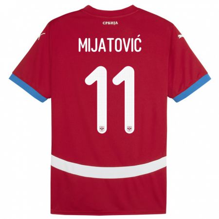 Kandiny Homme Maillot Serbie Jovan Mijatovic #11 Rouge Tenues Domicile 24-26 T-Shirt