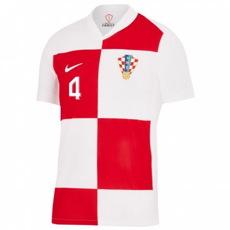 Kandiny Homme Maillot Croatie Fabijan Krivak #4 Blanc Rouge Tenues Domicile 24-26 T-Shirt