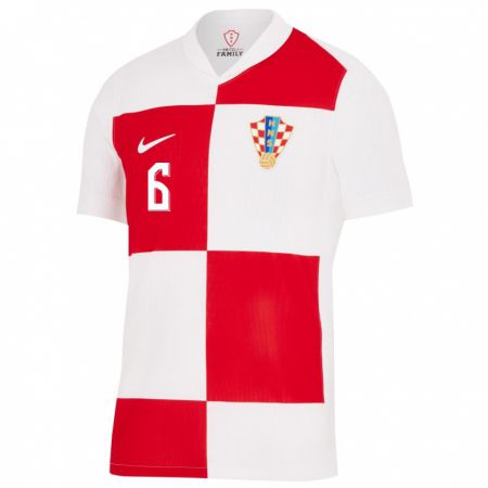 Kandiny Homme Maillot Croatie Bartol Franjic #6 Blanc Rouge Tenues Domicile 24-26 T-Shirt