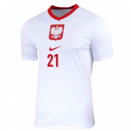 Kandiny Homme Maillot Pologne Nicola Zalewski #21 Blanc Tenues Domicile 24-26 T-Shirt