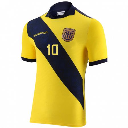 Kandiny Homme Maillot Équateur Romario Ibarra #10 Jaune Tenues Domicile 24-26 T-Shirt