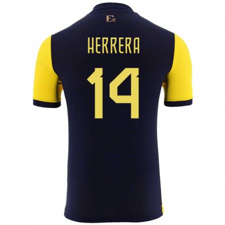 Kandiny Homme Maillot Équateur Orlando Herrera #14 Jaune Tenues Domicile 24-26 T-Shirt