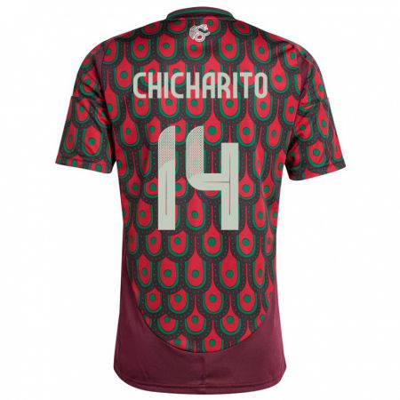 Kandiny Homme Maillot Mexique Chicharito #14 Bordeaux Tenues Domicile 24-26 T-Shirt