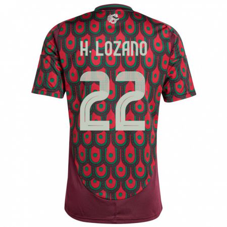 Kandiny Homme Maillot Mexique Hirving Lozano #22 Bordeaux Tenues Domicile 24-26 T-Shirt