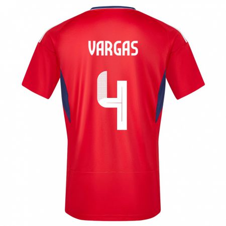 Kandiny Homme Maillot Costa Rica Juan Pablo Vargas #4 Rouge Tenues Domicile 24-26 T-Shirt