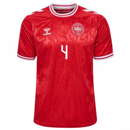 Kandiny Homme Maillot Danemark Rikke Sevecke #4 Rouge Tenues Domicile 24-26 T-Shirt