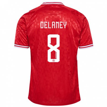 Kandiny Homme Maillot Danemark Thomas Delaney #8 Rouge Tenues Domicile 24-26 T-Shirt