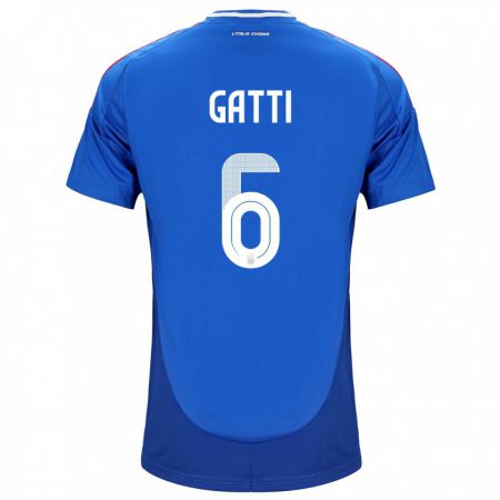 Kandiny Homme Maillot Italie Federico Gatti #6 Bleu Tenues Domicile 24-26 T-Shirt
