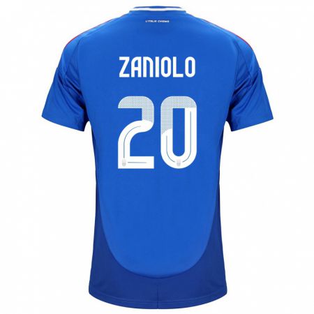 Kandiny Homme Maillot Italie Nicolò Zaniolo #20 Bleu Tenues Domicile 24-26 T-Shirt