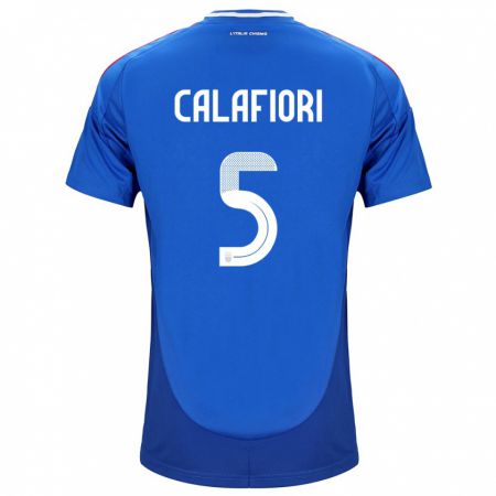Kandiny Homme Maillot Italie Riccardo Calafiori #5 Bleu Tenues Domicile 24-26 T-Shirt
