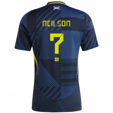 Kandiny Homme Maillot Écosse Lewis Neilson #0 Bleu Foncé Tenues Domicile 24-26 T-Shirt