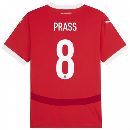 Kandiny Homme Maillot Autriche Alexander Prass #8 Rouge Tenues Domicile 24-26 T-Shirt