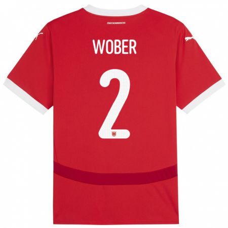 Kandiny Homme Maillot Autriche Maximilian Wöber #2 Rouge Tenues Domicile 24-26 T-Shirt
