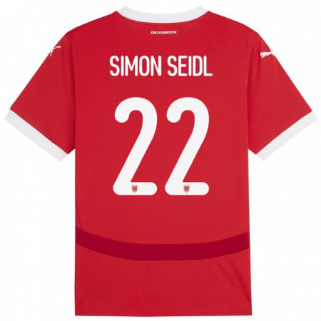 Kandiny Homme Maillot Autriche Simon Seidl #22 Rouge Tenues Domicile 24-26 T-Shirt