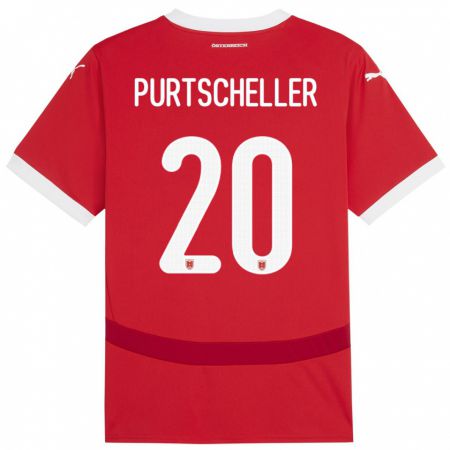 Kandiny Homme Maillot Autriche Lilli Purtscheller #20 Rouge Tenues Domicile 24-26 T-Shirt