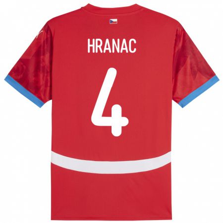 Kandiny Homme Maillot Tchéquie Robin Hranac #4 Rouge Tenues Domicile 24-26 T-Shirt