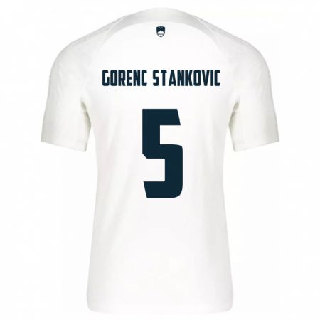 Kandiny Homme Maillot Slovénie Jon Gorenc Stankovic #5 Blanc Tenues Domicile 24-26 T-Shirt