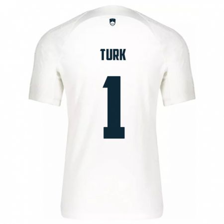 Kandiny Homme Maillot Slovénie Martin Turk #1 Blanc Tenues Domicile 24-26 T-Shirt