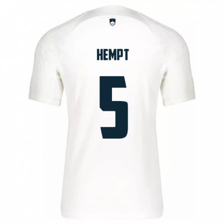 Kandiny Homme Maillot Slovénie Lukas Hempt #5 Blanc Tenues Domicile 24-26 T-Shirt