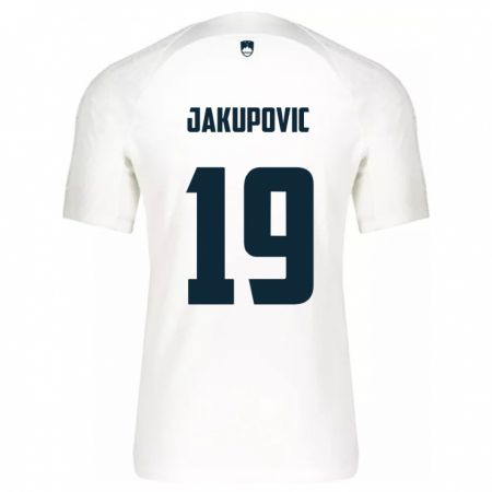 Kandiny Homme Maillot Slovénie Aldin Jakupovic #19 Blanc Tenues Domicile 24-26 T-Shirt