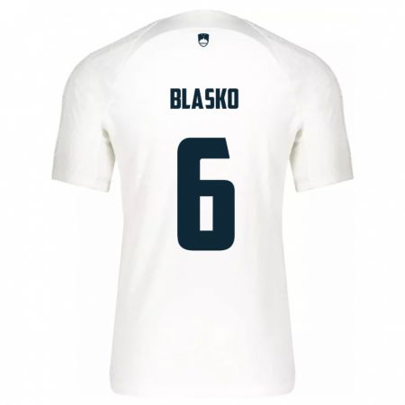 Kandiny Homme Maillot Slovénie Svit Blasko #6 Blanc Tenues Domicile 24-26 T-Shirt