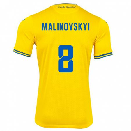 Kandiny Homme Maillot Ukraine Ruslan Malinovskyi #8 Jaune Tenues Domicile 24-26 T-Shirt