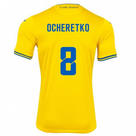 Kandiny Homme Maillot Ukraine Oleg Ocheretko #8 Jaune Tenues Domicile 24-26 T-Shirt