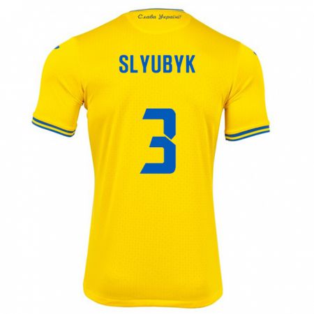 Kandiny Homme Maillot Ukraine Bogdan Slyubyk #3 Jaune Tenues Domicile 24-26 T-Shirt