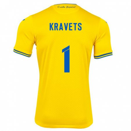 Kandiny Homme Maillot Ukraine Vladyslav Kravets #1 Jaune Tenues Domicile 24-26 T-Shirt