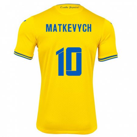 Kandiny Homme Maillot Ukraine Andriy Matkevych #10 Jaune Tenues Domicile 24-26 T-Shirt