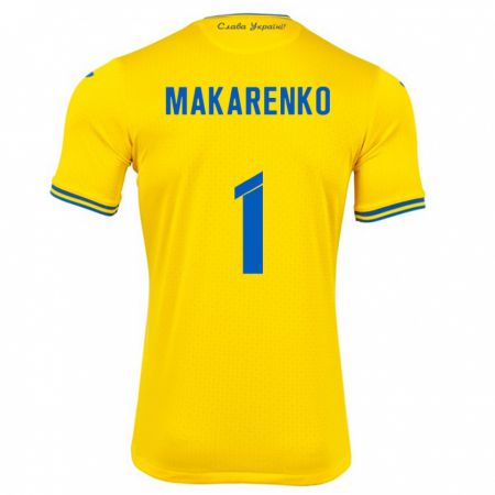 Kandiny Homme Maillot Ukraine Nazar Makarenko #1 Jaune Tenues Domicile 24-26 T-Shirt