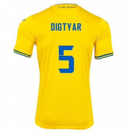 Kandiny Homme Maillot Ukraine Kyrylo Digtyar #5 Jaune Tenues Domicile 24-26 T-Shirt