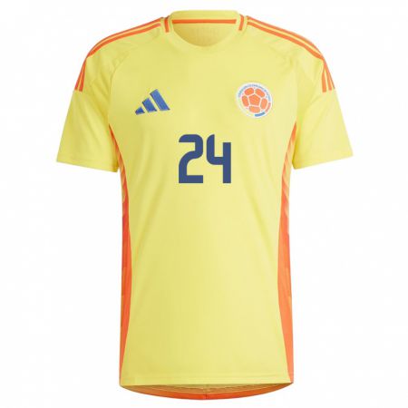 Kandiny Homme Maillot Colombie Jhon Córdoba #24 Jaune Tenues Domicile 24-26 T-Shirt