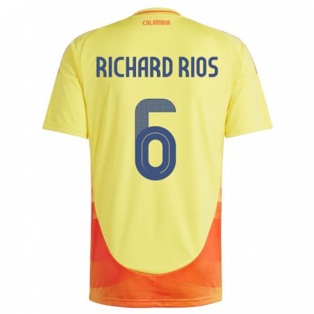 Kandiny Homme Maillot Colombie Richard Ríos #6 Jaune Tenues Domicile 24-26 T-Shirt