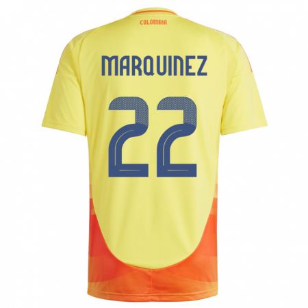 Kandiny Homme Maillot Colombie Luis Marquinez #22 Jaune Tenues Domicile 24-26 T-Shirt