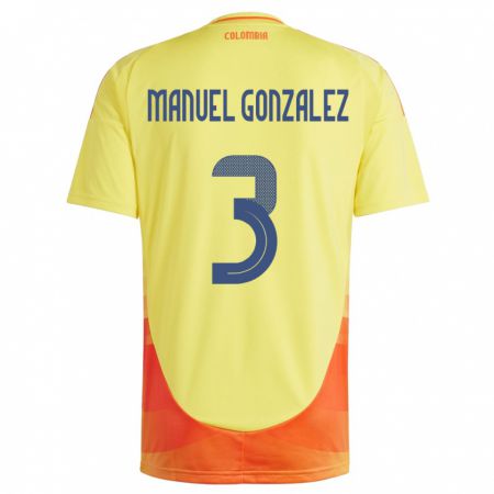 Kandiny Homme Maillot Colombie Carlos Manuel González #3 Jaune Tenues Domicile 24-26 T-Shirt