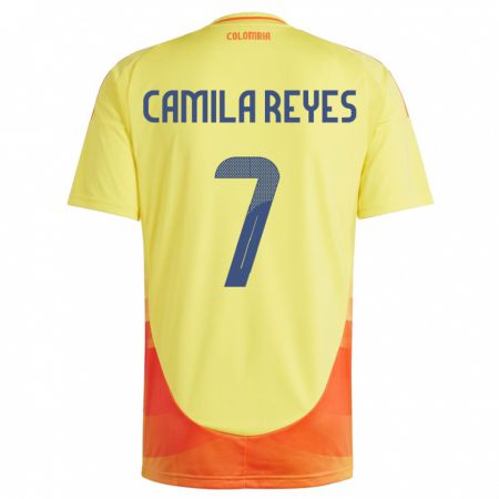Kandiny Homme Maillot Colombie María Camila Reyes #7 Jaune Tenues Domicile 24-26 T-Shirt