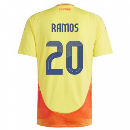 Kandiny Homme Maillot Colombie Mónica Ramos #20 Jaune Tenues Domicile 24-26 T-Shirt